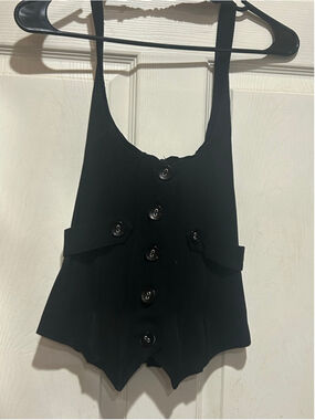 Women's Oh Yes Black Button-Front Lace-Up Camisole Top L